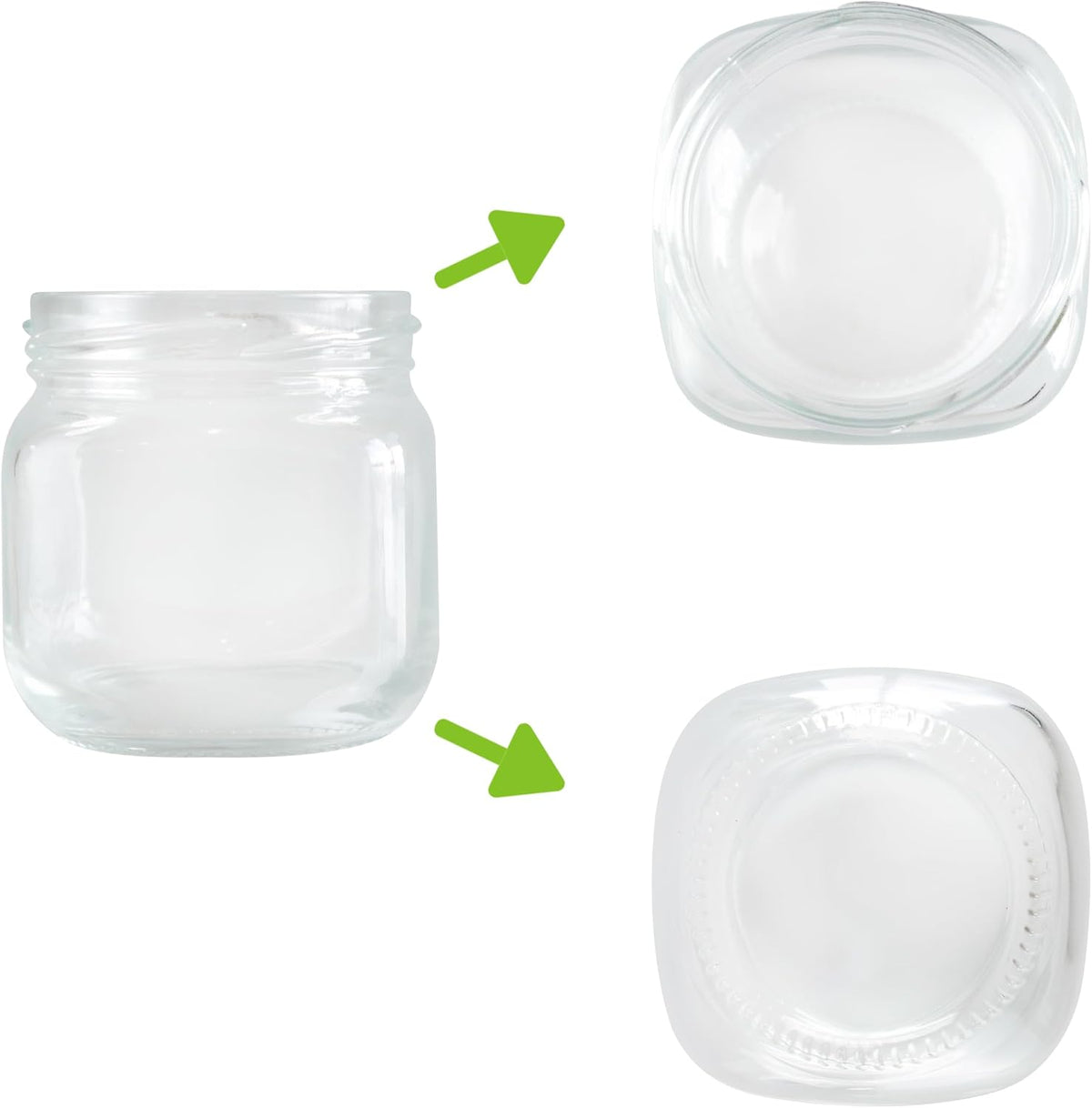 6oz Square Round Glasss Jar with Black Lug Cap, pack of 6