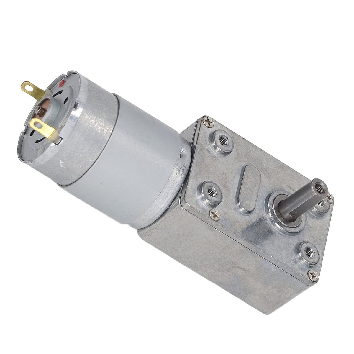 60 RPM 24V DC Rectangular DC Gear with Self Locking Function - Perpendicular Output Shaft Speed Reduction Geared Motor Made of Aluminum and Brass for Window Openers