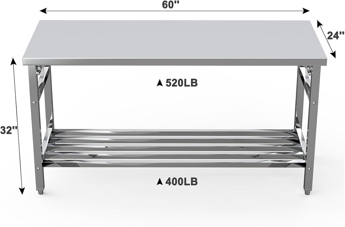 60" X 24" Stainless Steel Folding Table, No Installation Required