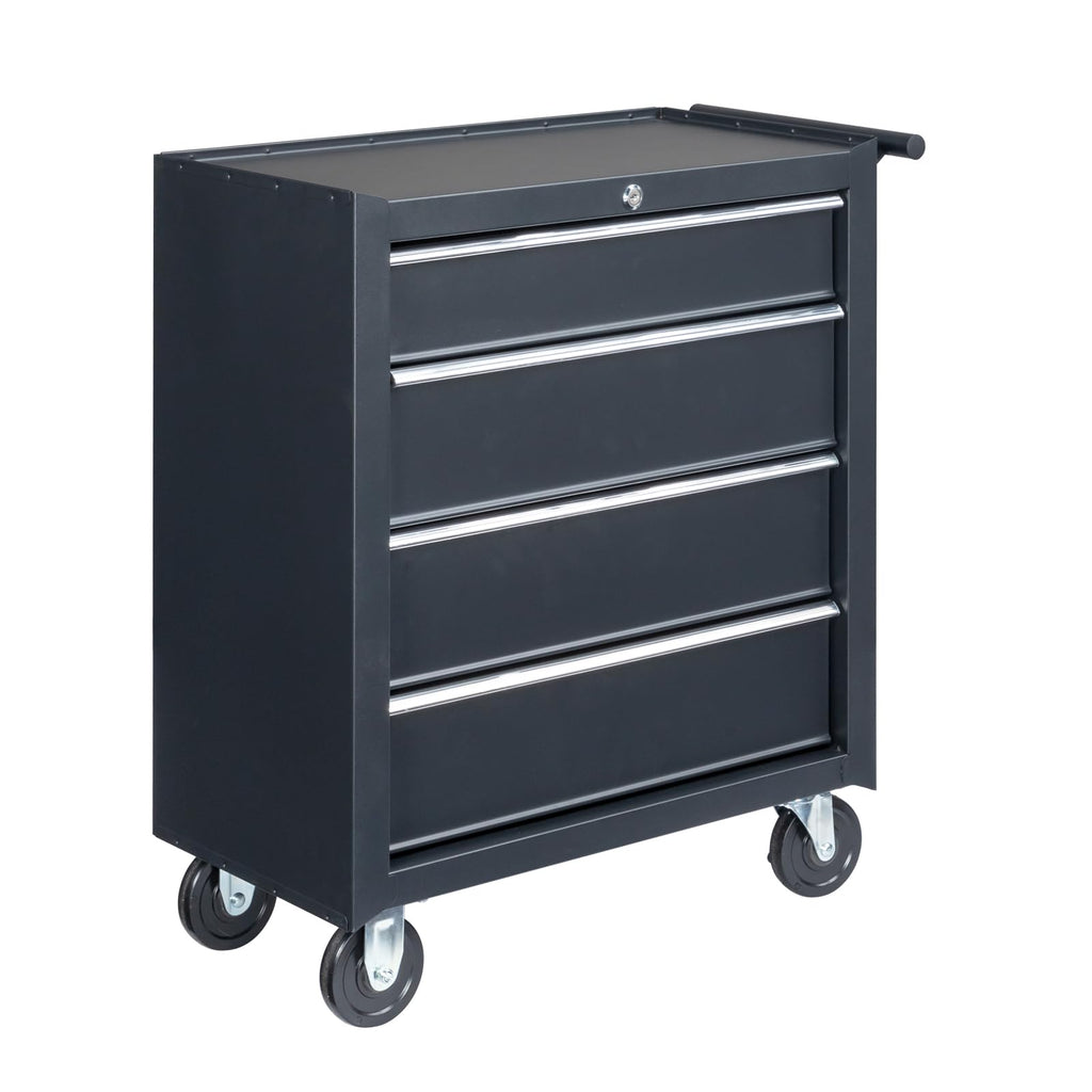 4 Drawer Rolling Tool Cabinet, Lockable Steel Tool Chest, Black