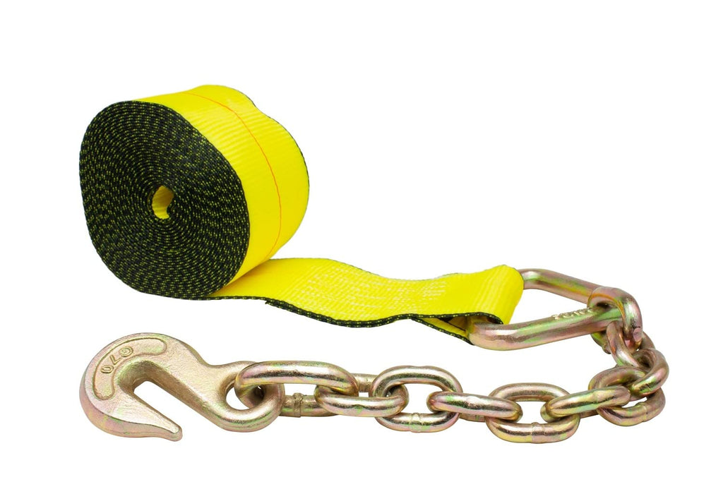 4 Pack 4" x 30' Winch Straps w/Chain, WLL 5400 Flatbed Tie Down Strap
