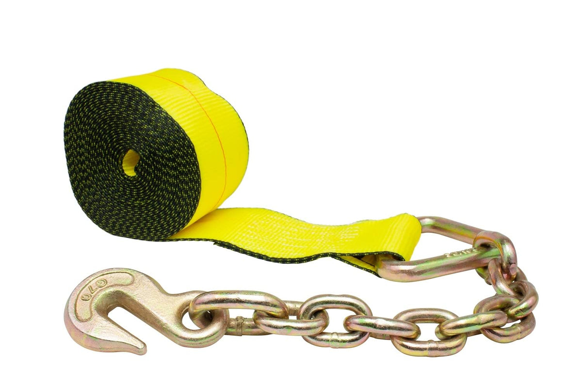 4 Pack 4" x 30' Winch Straps w/Chain, WLL 5400 Flatbed Tie Down Strap