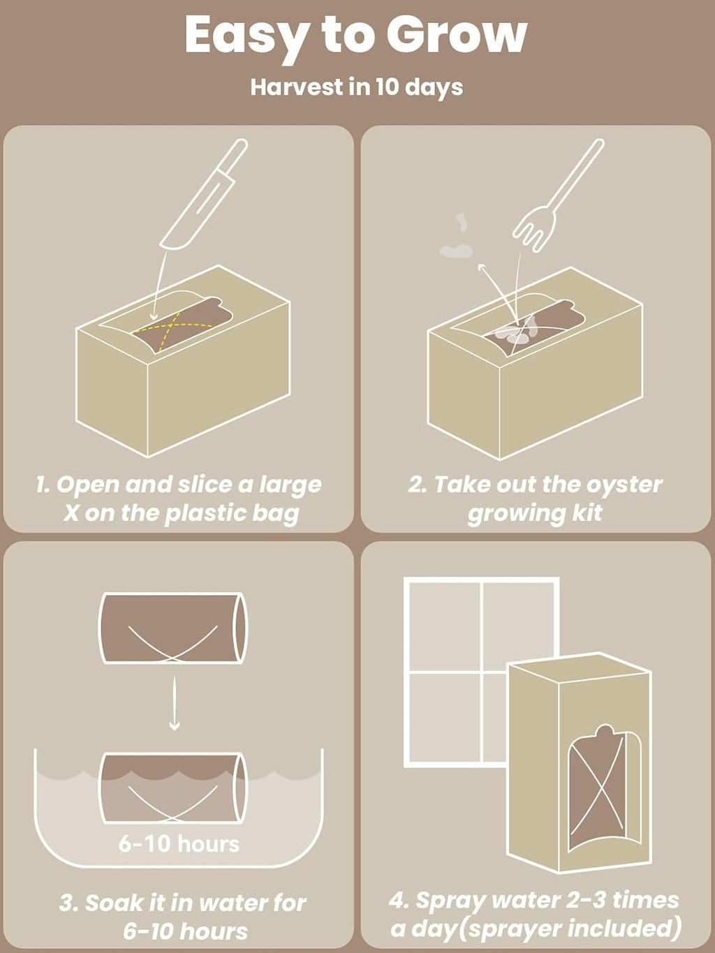 Organic Oyster Mushroom Growing Kit with Spray, Harvest Fresh Mushrooms at Home, Beginner Friendly & Easy to Use