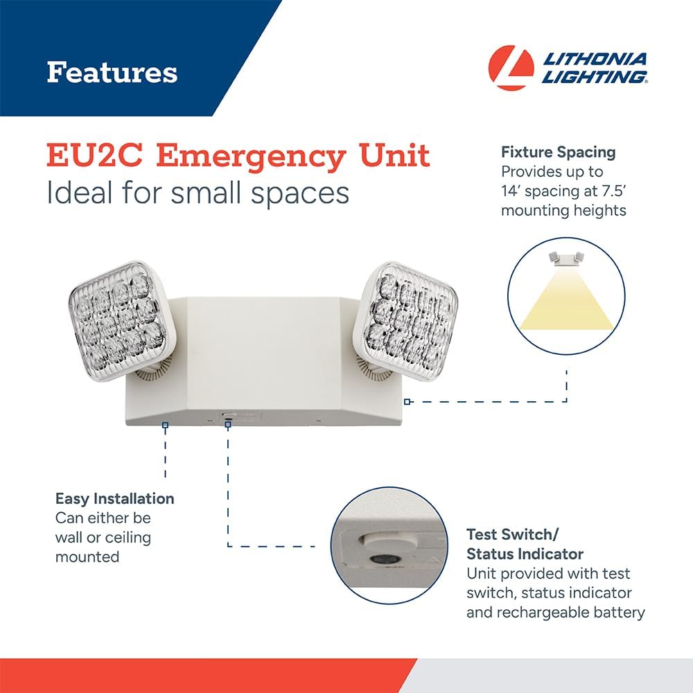 Lithonia Lighting Basics LED Emergency Light, Adjustable Heads 120/277V 2Pk