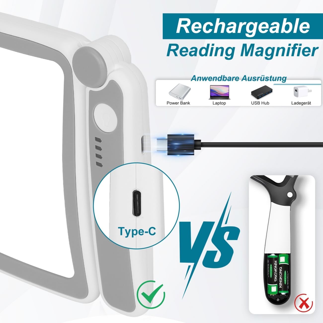 Rechargeable Magnifying Glass with Light for Reading, 6X Large Page Magnifier with LED Lighted for Seniors Low