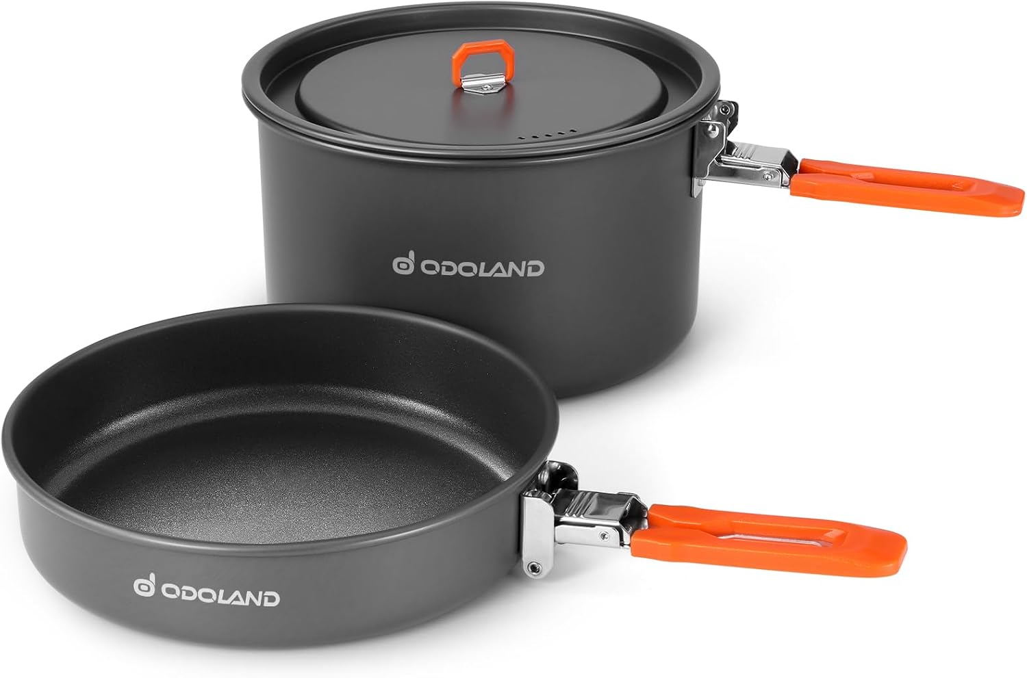 15pcs Camping Cookware Mess Kit, Lightweight Pot Fry Pan Set | Hard Anodized Aluminum