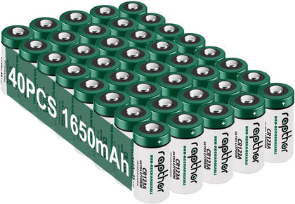 CR123A 40pack Lithium Batteries Packs 1650mAh 3V Non-Rechargeable | High Power, UL Certified,Bulk Batteries with