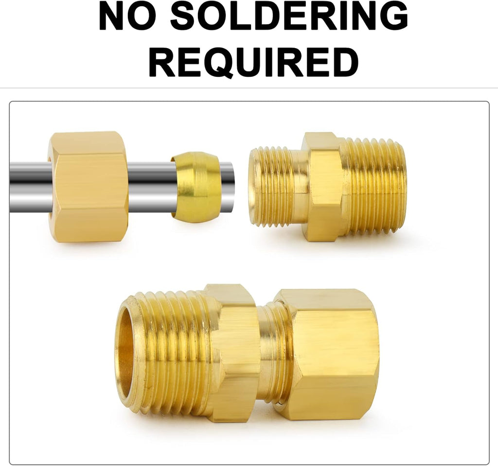 ChillWaves Brass Compression Tube Fitting, 3/8" OD x 1/2" NPT Male Compression Union Connector(5-PACK)