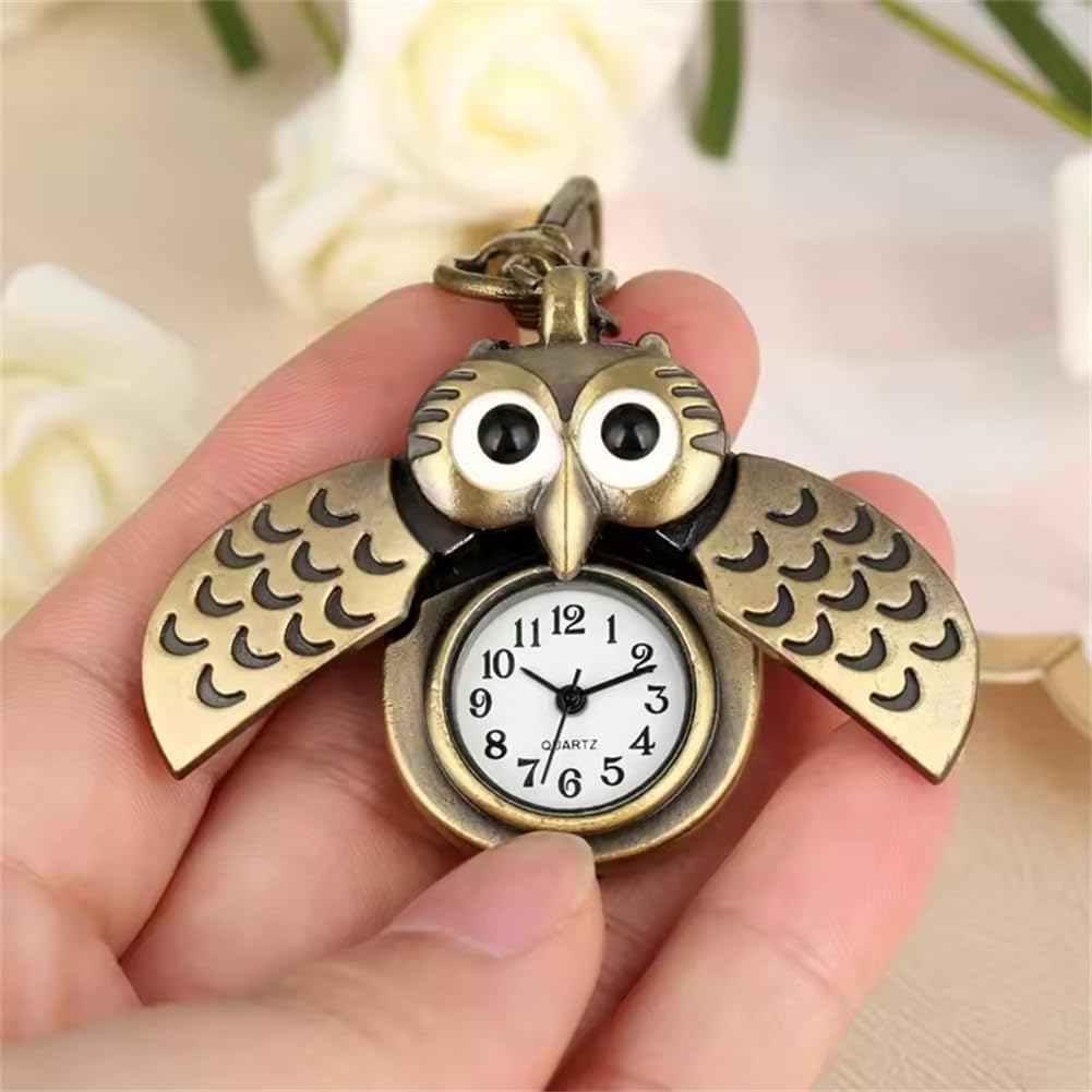 Flip Open Owl Keychain Watch Pendant Tortoise Car Heilicopter Pocket Watch with Key Ring