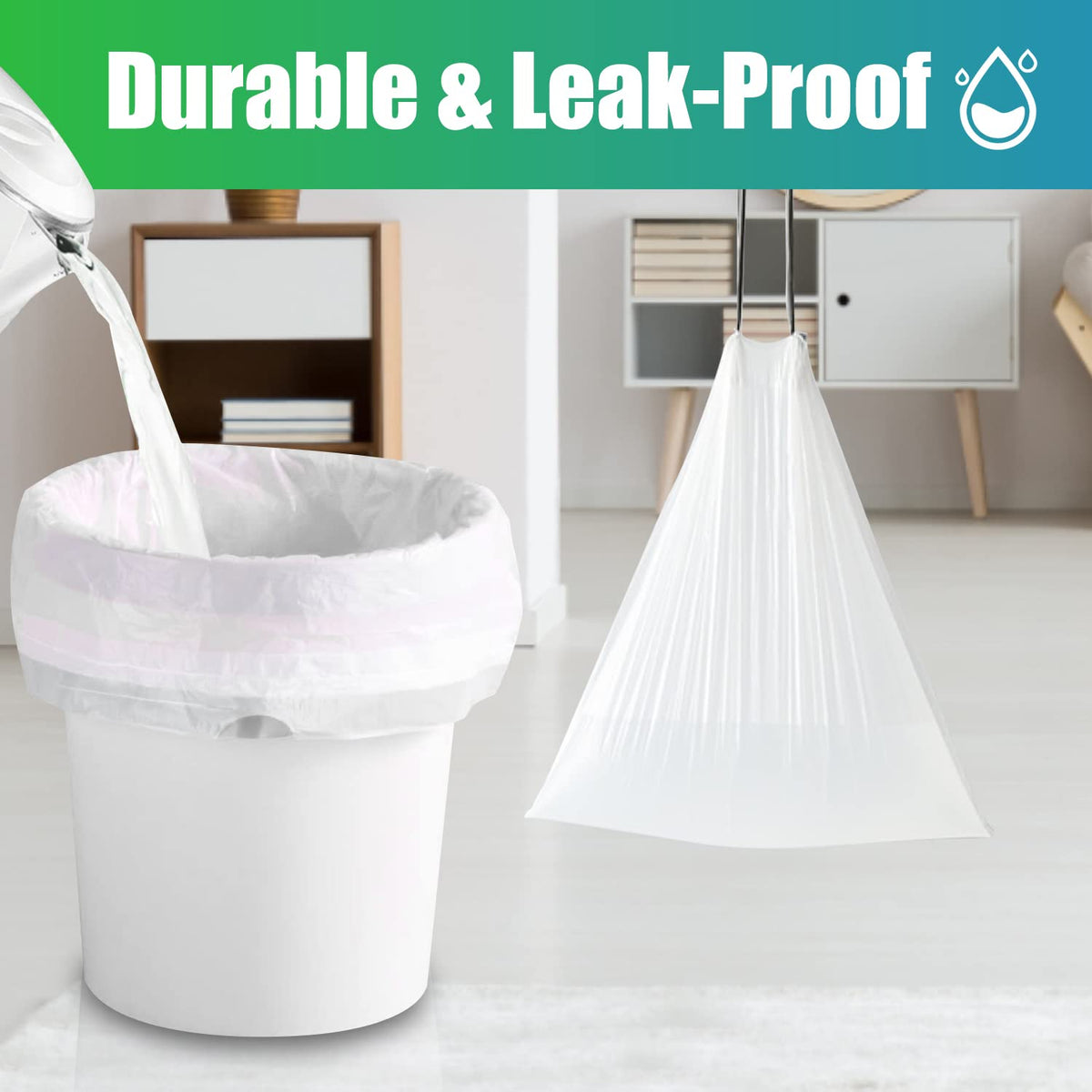 Drawstring 4 Gallon Trash Bags, Small Garbage Bags, 60 Count