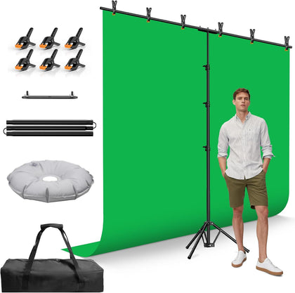 8.5x8.5ft Large Green Screen Backdrop Kit, 8.8x7.5FT T-Shape Stand | Reverse Folding Tripod Stand, Spliced Crossbar