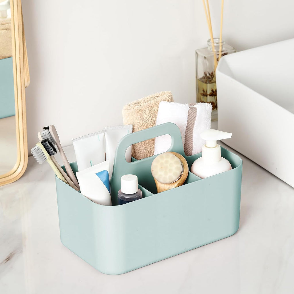 Multiuse Caddy Organizer with Handle, Portable Divided Plastic Tote Bin - Art Craft, Stationary Pen Marker Crayons