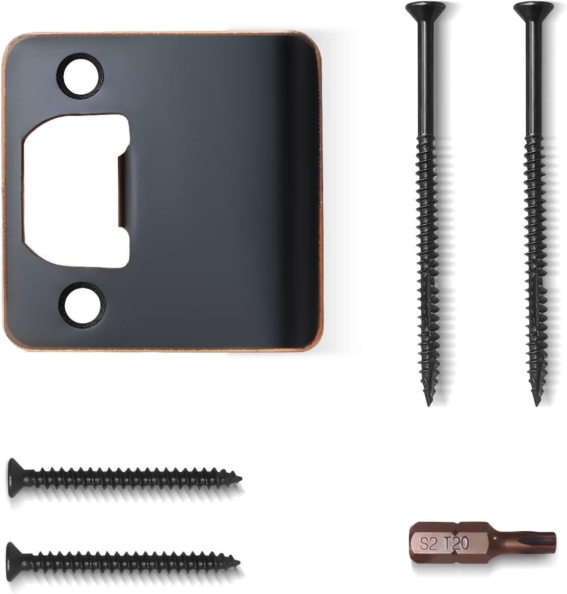 Extended Lip Strike Plate 2-1/4" x 2-1/4", Heavy Duty Version | 2-1/4" Overall Width, Oil Rubbed Bronze, Round