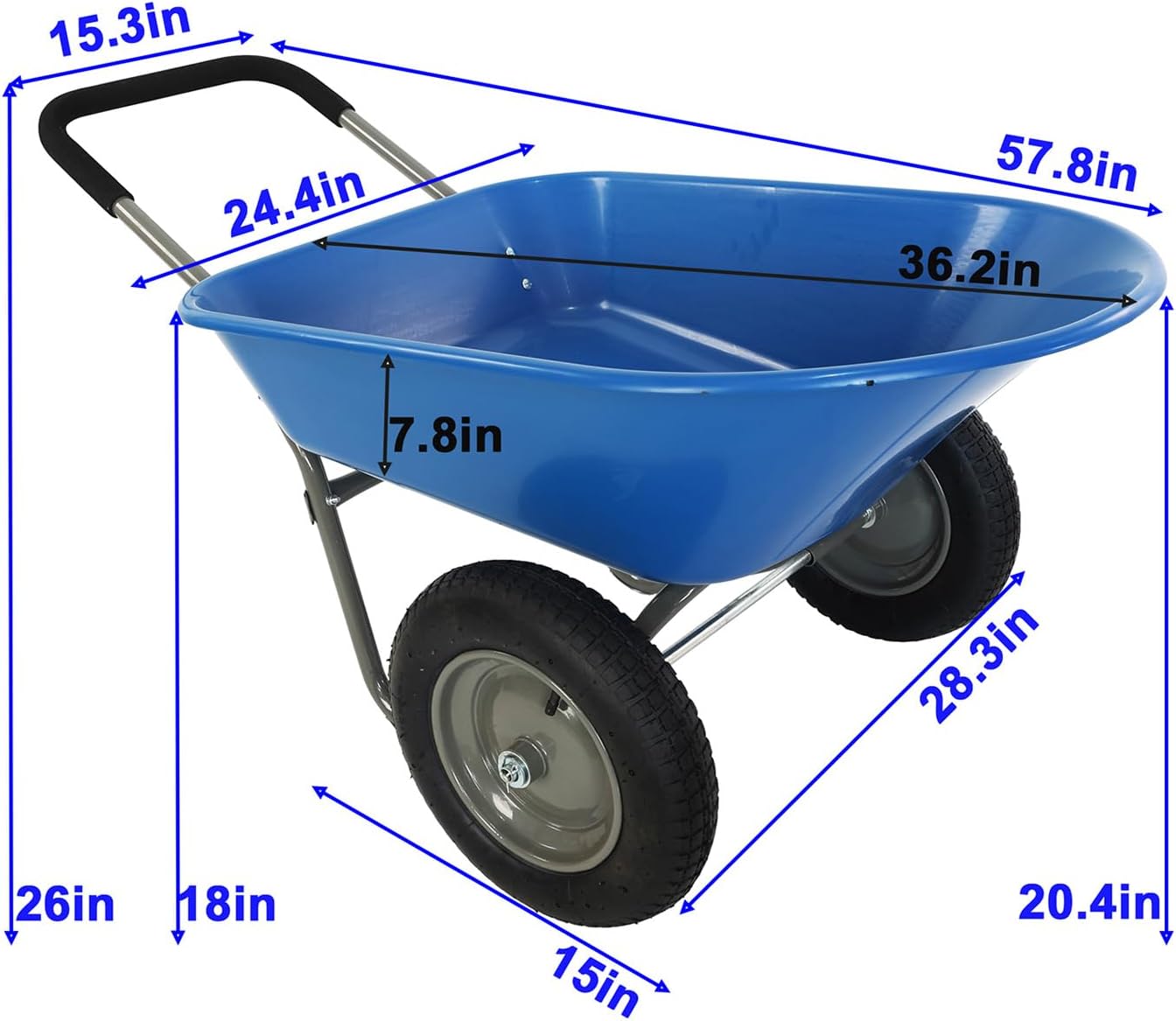 Dual Wheel Wheelbarrow, Heavy Duty Garden Cart, 300 lbs Capacity Utility Cart with Two 15 inches Pneumatic Tires for