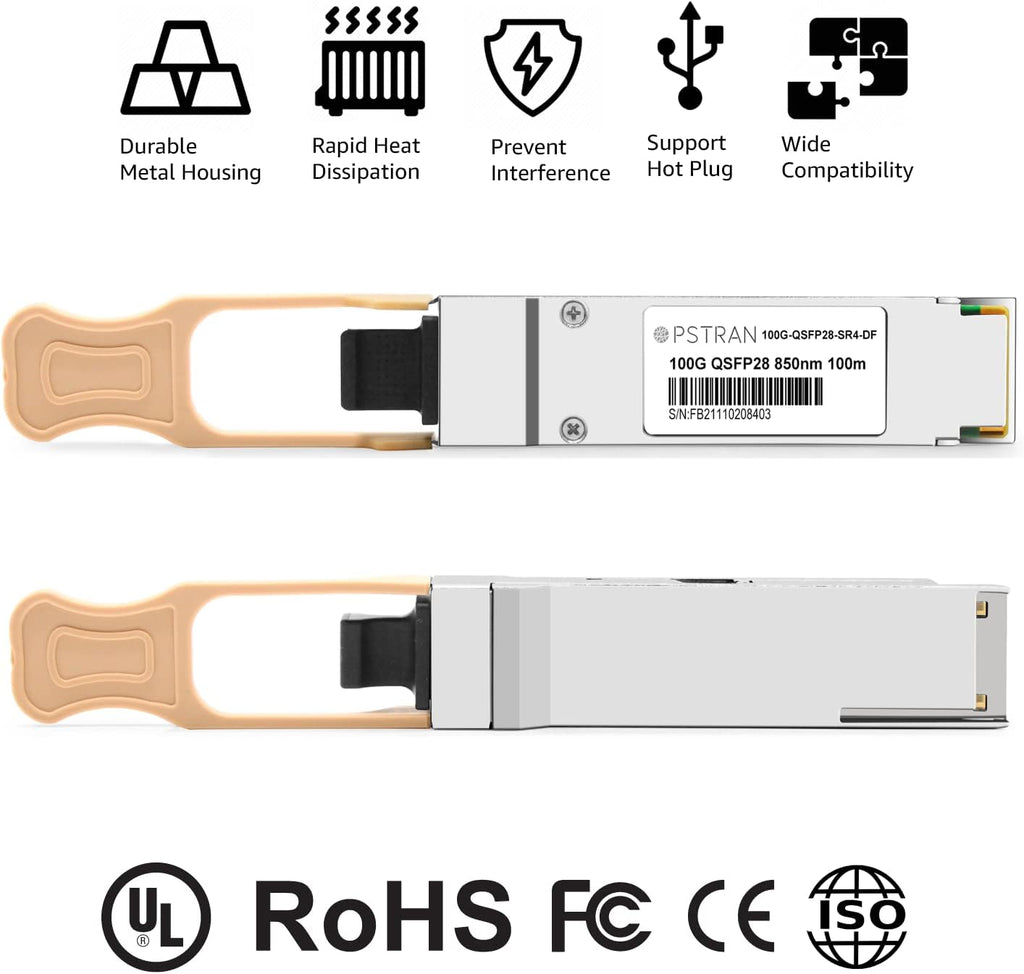 100GBASE-SR4 QSFP28 Optical Transceiver Module Compatible with Dell QSFP28-100G-SR4 100G QSFP28 SR4 850nm 100m DDM MPO-12/UPC MMF