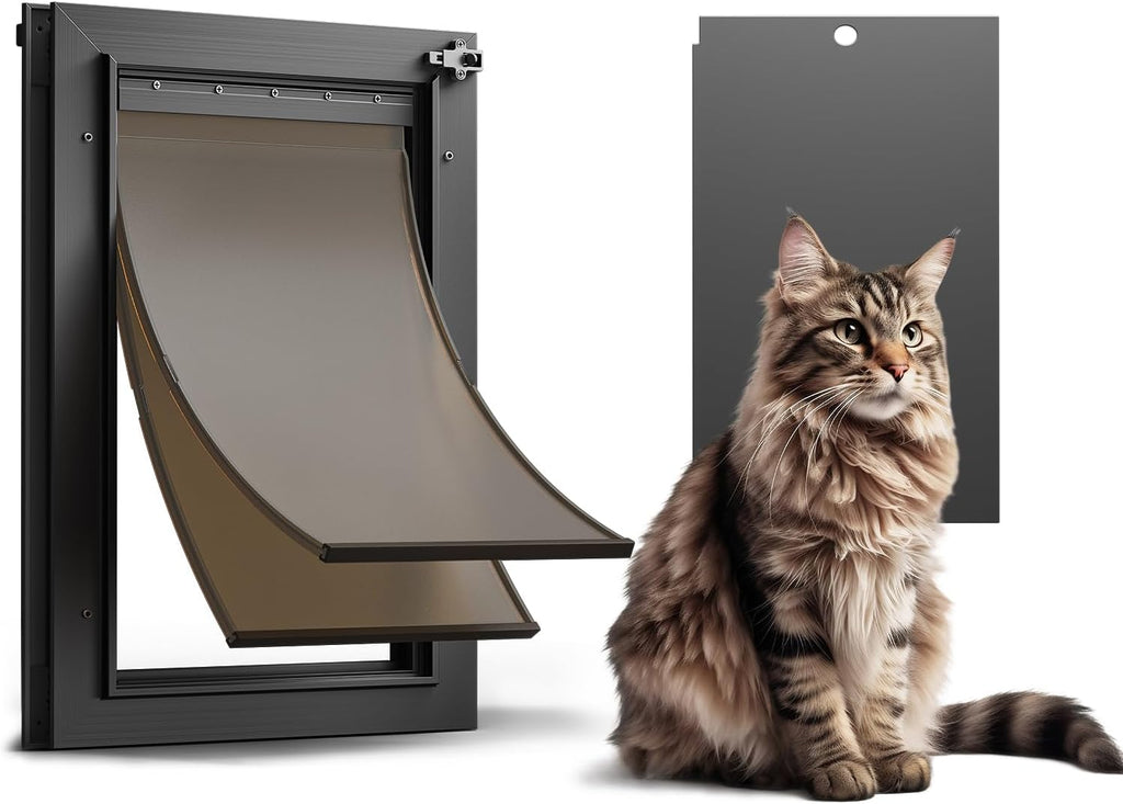 Cat Door for Door, All Aluminum Frame, Small Pet Door for Interior and Exterior, Heavy Duty Doggy Door, Double