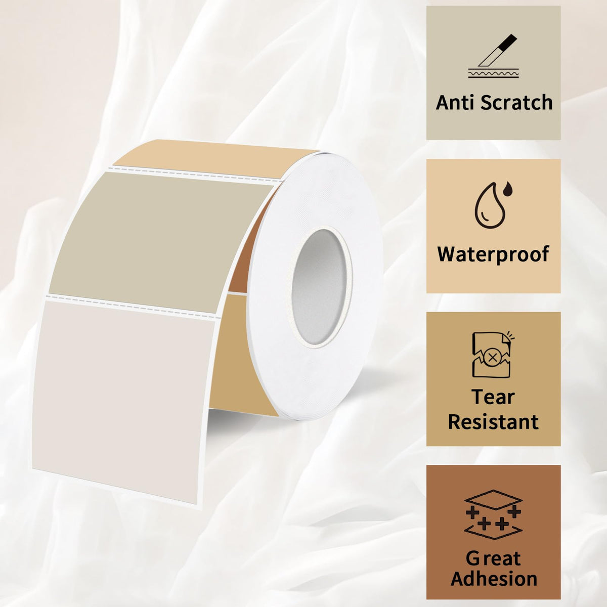 1.5 Inch Square Thermal Label Printer Stickers, Beige Gradient Self-Adhesive Direct Thermal Labels Stickers