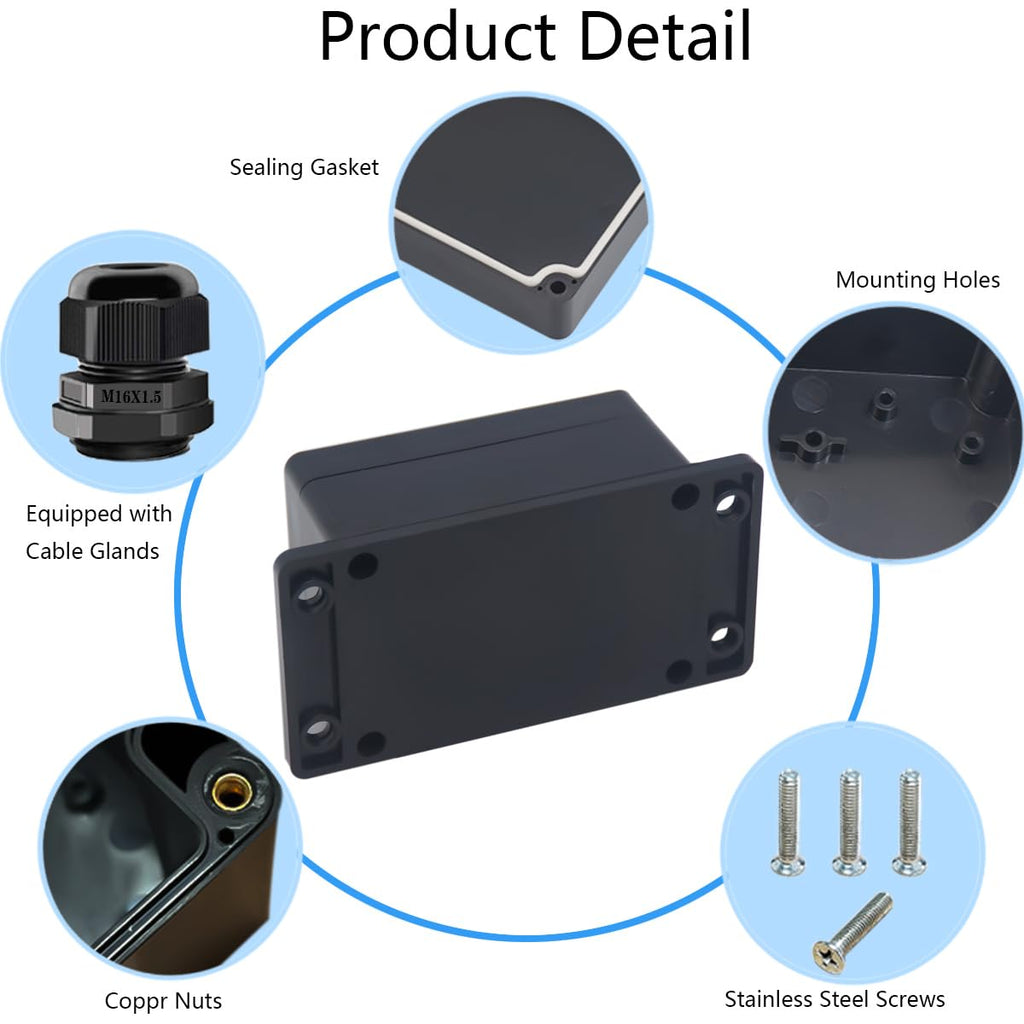 2Packs Junction Box IP65 Waterproof ABS Plastic Electrical Project Case Power Junction Boxes, Project Box with Fixed