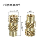 uxcell Knurled Insert Nuts, 130pcs M2.5 x 8mm Length x 4mm OD 3D Printing Brass Nuts Female Threaded Inserts Brass Heat Set Insert Embedment Nut
