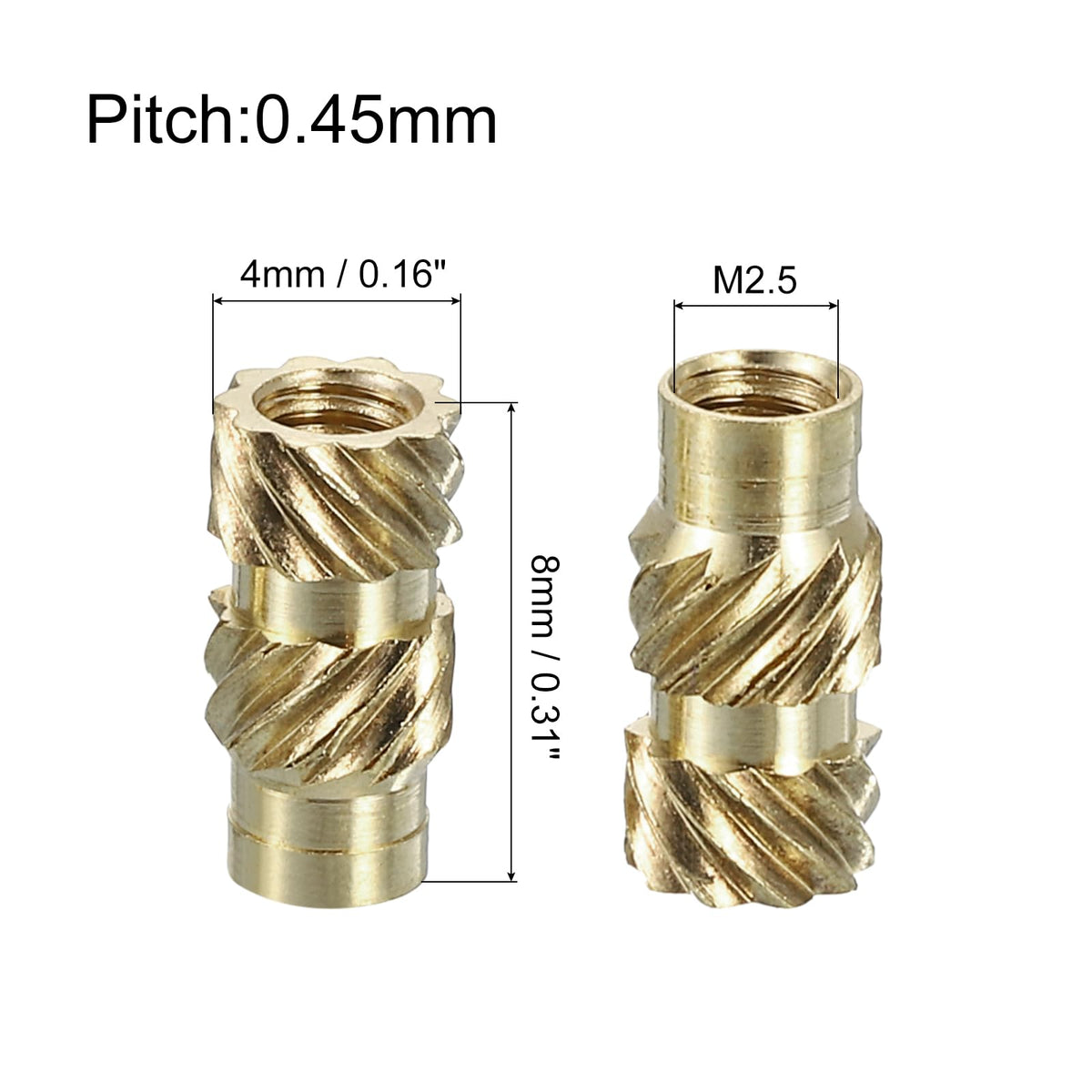 uxcell Knurled Insert Nuts, 130pcs M2.5 x 8mm Length x 4mm OD 3D Printing Brass Nuts Female Threaded Inserts Brass Heat Set Insert Embedment Nut