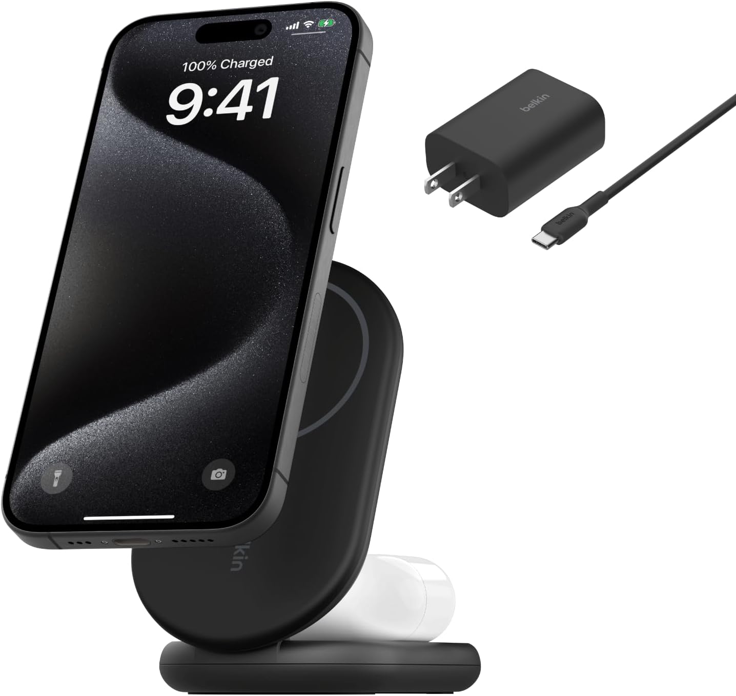 Qi2 15W Magnetic Wireless Charger, 2 in 1 Foldable, Non-Slip | MagSafe compatible, iPhone 16, Apple Watch, Samsung
