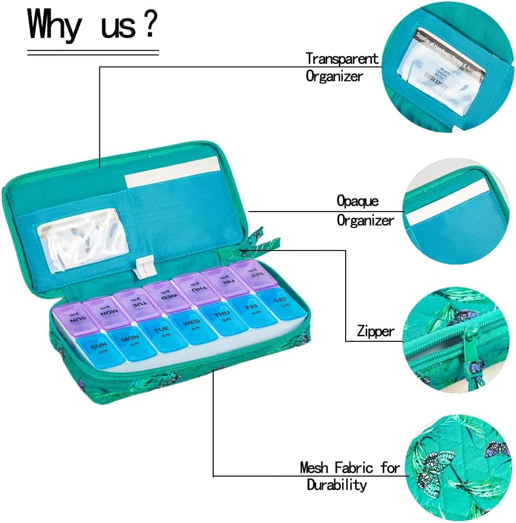Weekly 7 Day Pill Organizer Case 2 Times a Day (AM/PM), Large Portable Pill Box 7 Day for Vitamin Medicine, Pill Case