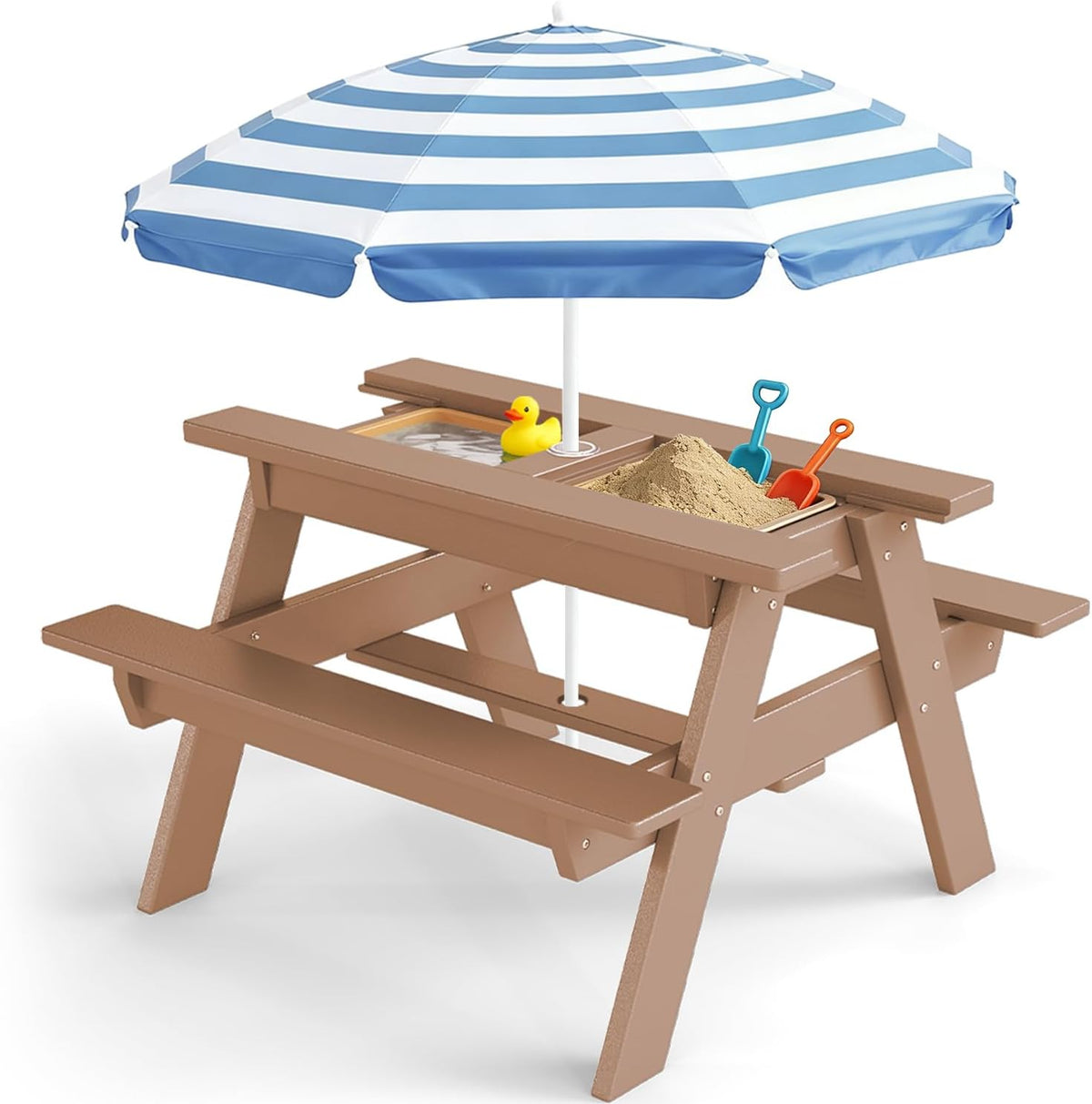 Kids 3-in-1 Sand & Water Table,HDPE Outdoor Convertible Picnic Table w/Detachable Tabletop