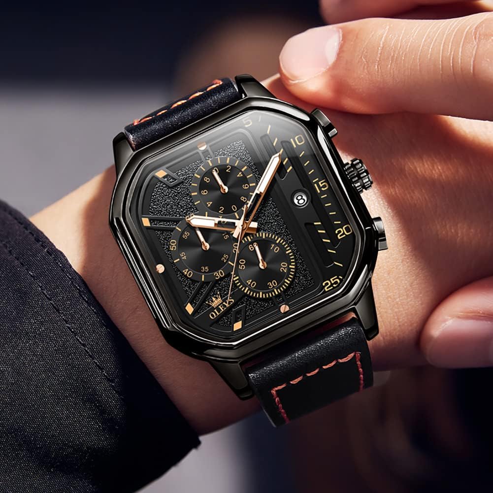 Square Watches for Men Chronograph Fashion Business Watch Luminous Waterproof Casual Wrist Watches