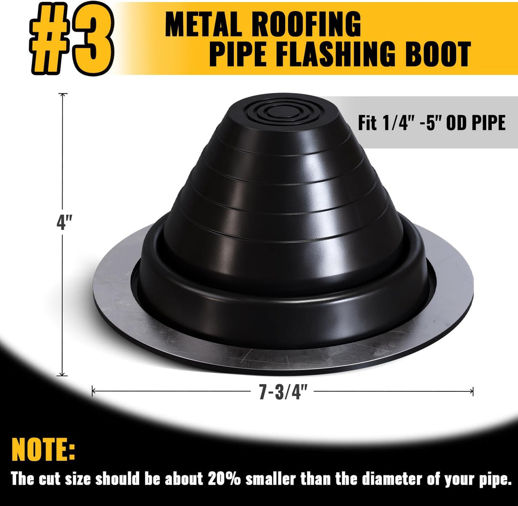 #3 Rubber Roof Vent Boot, EPDM Metal Roof Pipe Boot, Black, 1-Pack