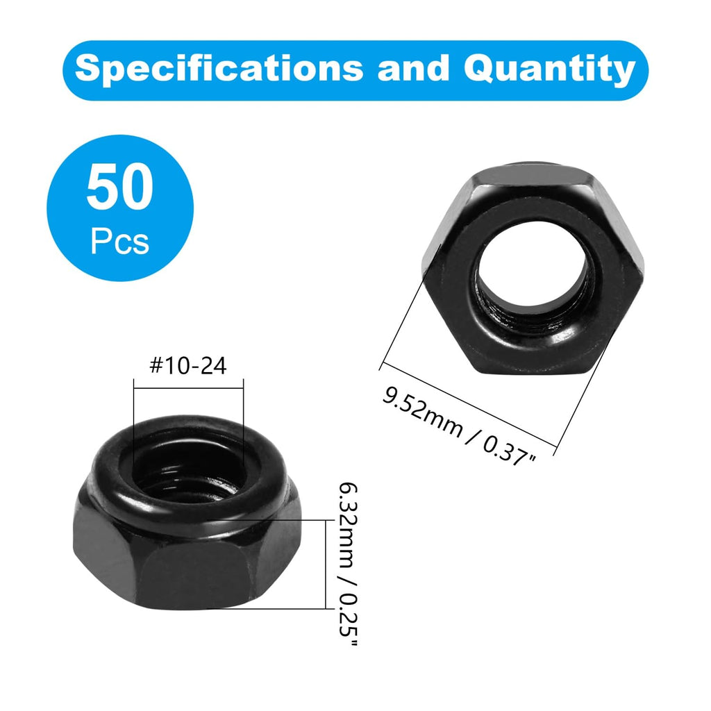 50Pcs #10-24 Nylon Insert Hex Lock Nuts Self-Locking Nut