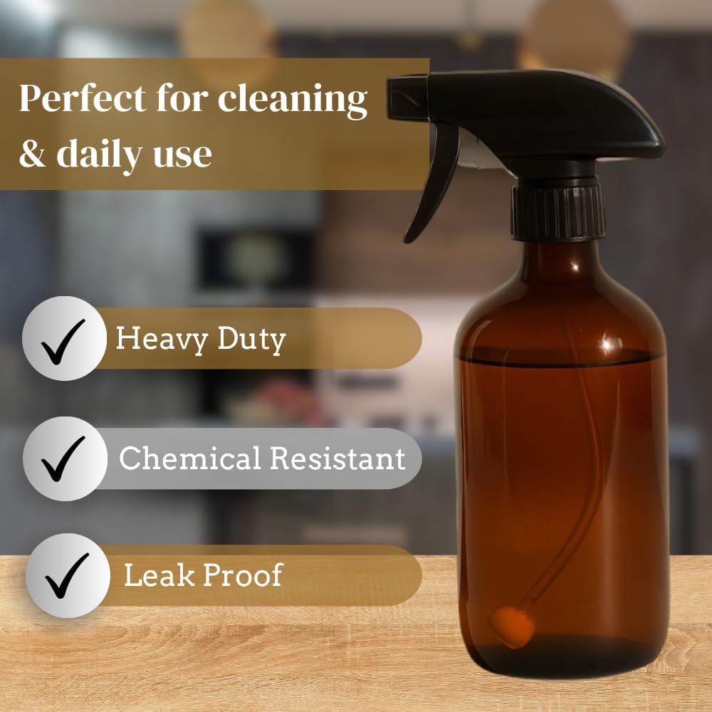 360° Heavy Duty Spray Bottle 16oz (2 Pack) | Upside Down Spray Bottles | All Purpose Plastic Amber Spray Bottles