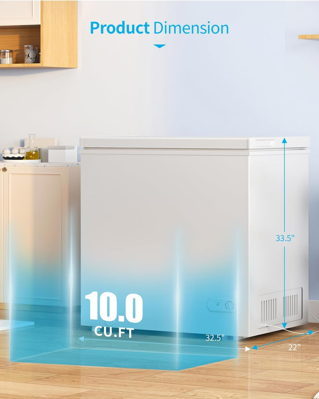 10.0 Cu.Ft Chest Freezer, 7 Level Adjustable Temperature Deep Freezer