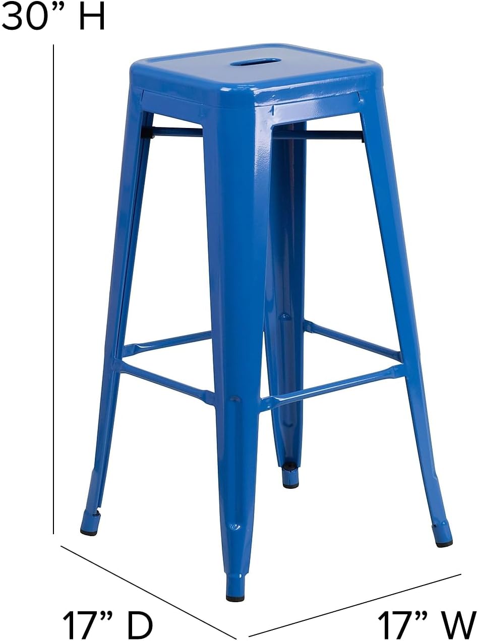 30 in Metal Indoor/Outdoor Backless Barstool, Blue, 4-Pack