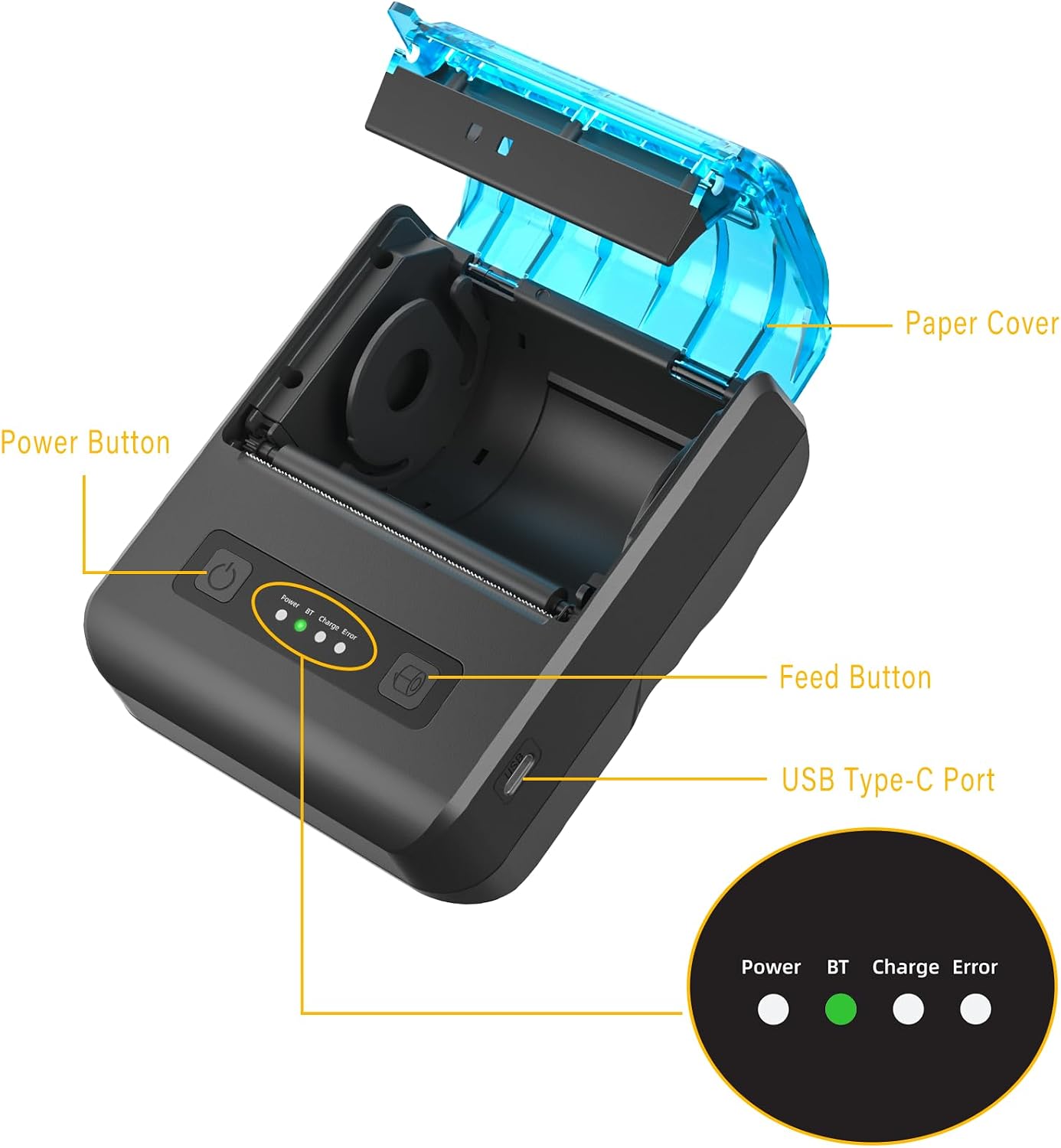 POS Receipt Printer, 80mm Portable Mobile Mini Thermal Printer, Compatible with 3 1/8" Thermal Paper Receipt Rolls