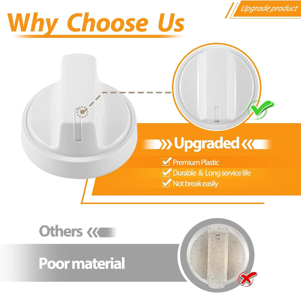 Update WB03X24952 191D8446 Stove Knobs Replacement for GE Stove Parts GE Range Parts JB625DK2WW JB645DK2WW White Plastic Burner Control Knobs Range Oven Cooktop Knobs White