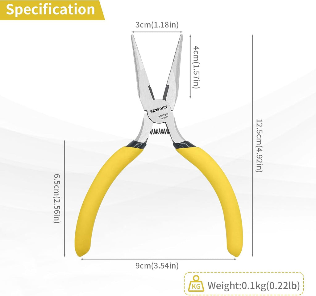 5" Mini Needle Nose Pliers for Jewelry Making, 10 Pack Pliers Bulk | Small Jewelry Pliers Set with Side Cutter, Fine