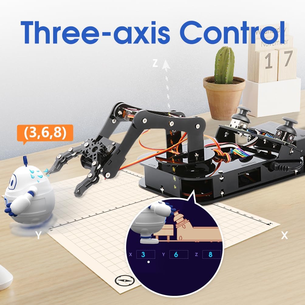 4 DOF ESP32 Robotic Arm Kit for Kids 8-12, Robotics Kit App Remote Control Robot Toys Compatible with Arduino, STEM