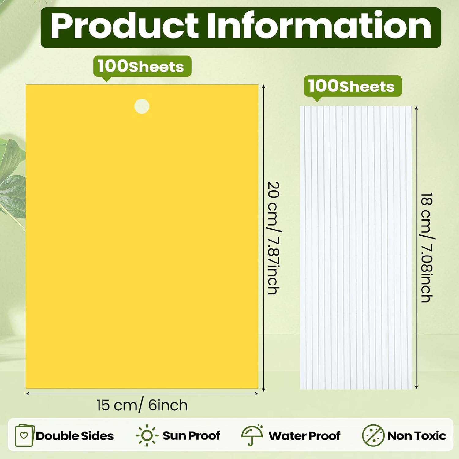 100 Pcs 6x8 Inch Yellow Sticky Traps for Gnats, Dual-Sided Sticky Gnat Traps for Indoor Outdoor Plants, Pest Control