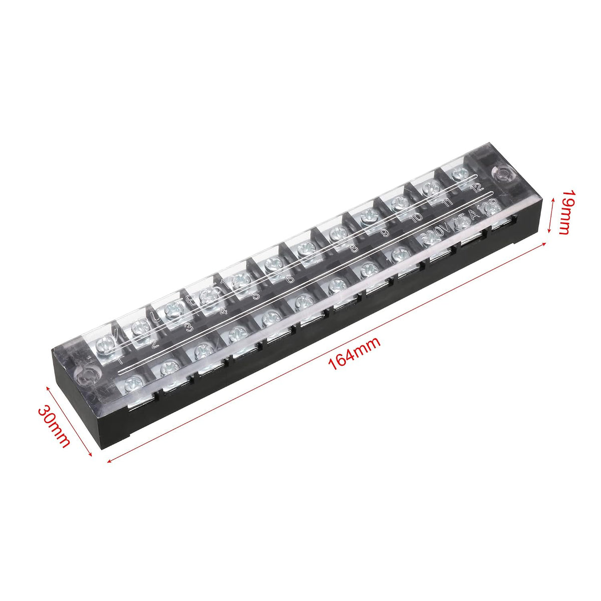 uxcell Double Rows 12P 12 Positions Covered Barrier Screw Terminal Block