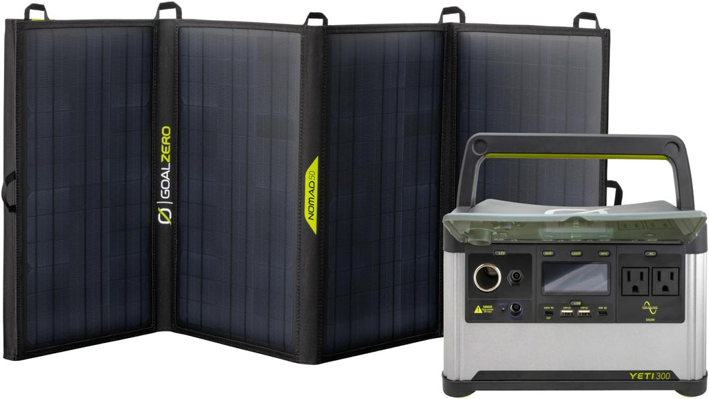 Yeti Portable Power Station, Yeti 300 + Nomad 50 Solar Generator, 297 Watt Hour LiFePO4 Battery, Water resistant &