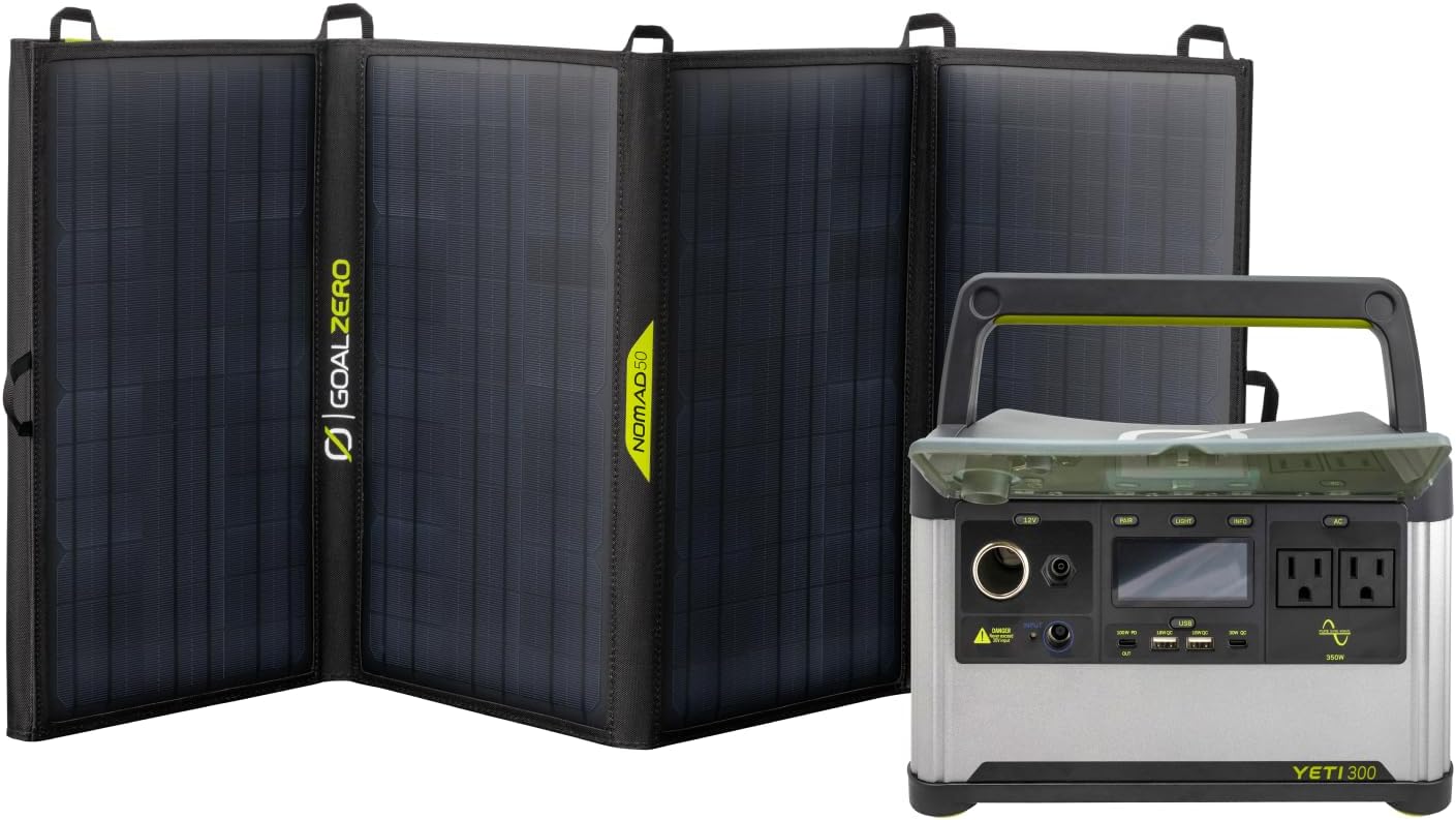 Yeti Portable Power Station, Yeti 300 + Nomad 50 Solar Generator, 297 Watt Hour LiFePO4 Battery, Water resistant &