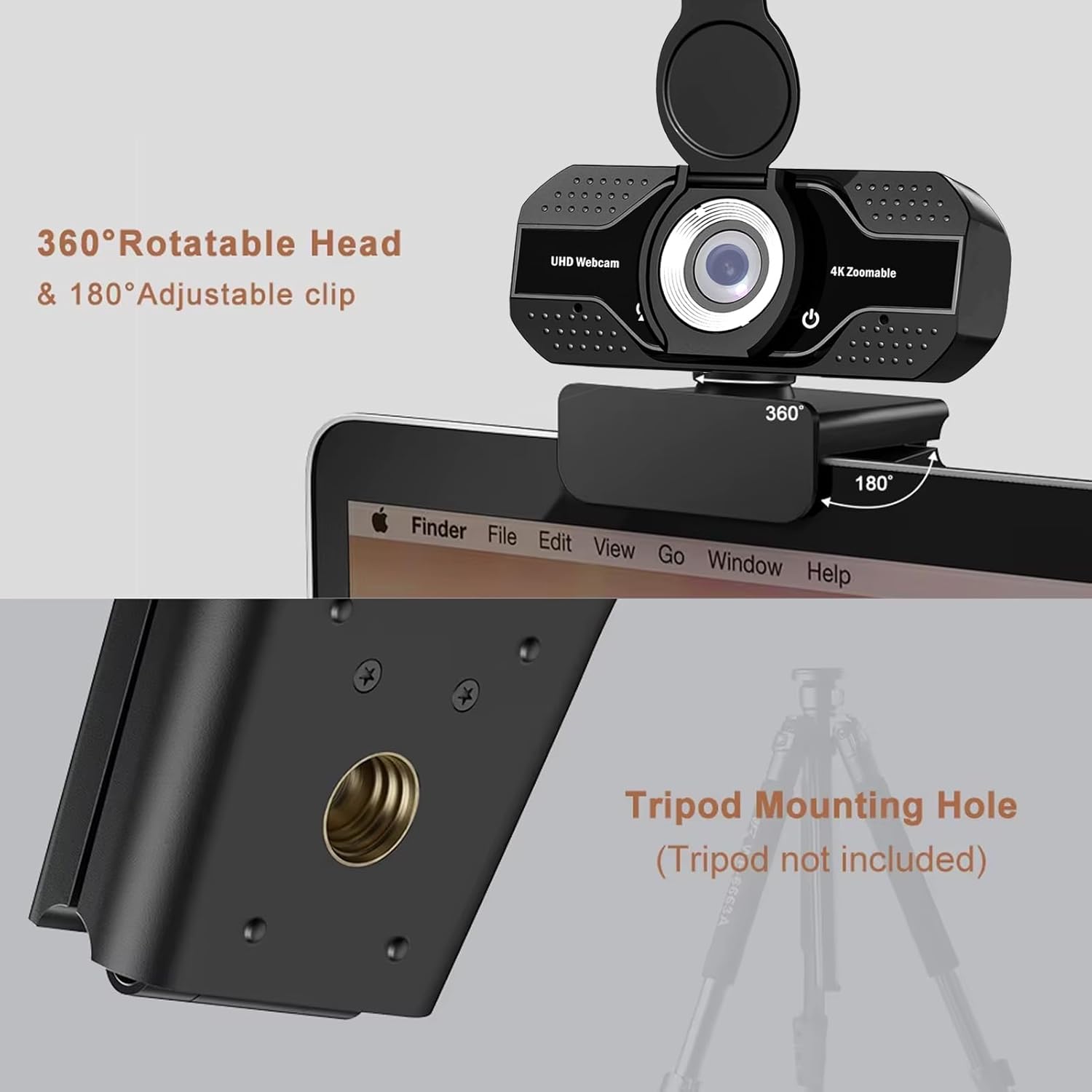 1080P HD Webcam with Microphone, Noise Cancellation, Privacy Cover, Wide-Angle Lens, Auto Light Correction, Plug &
