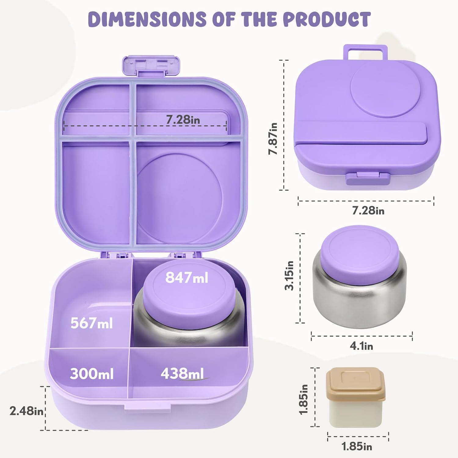 Bento Lunch Box with 12oz Soup Thermo,4 Compartments Lunch Box Containers, Spoon&Sauce Jar, BPA Free&Leak