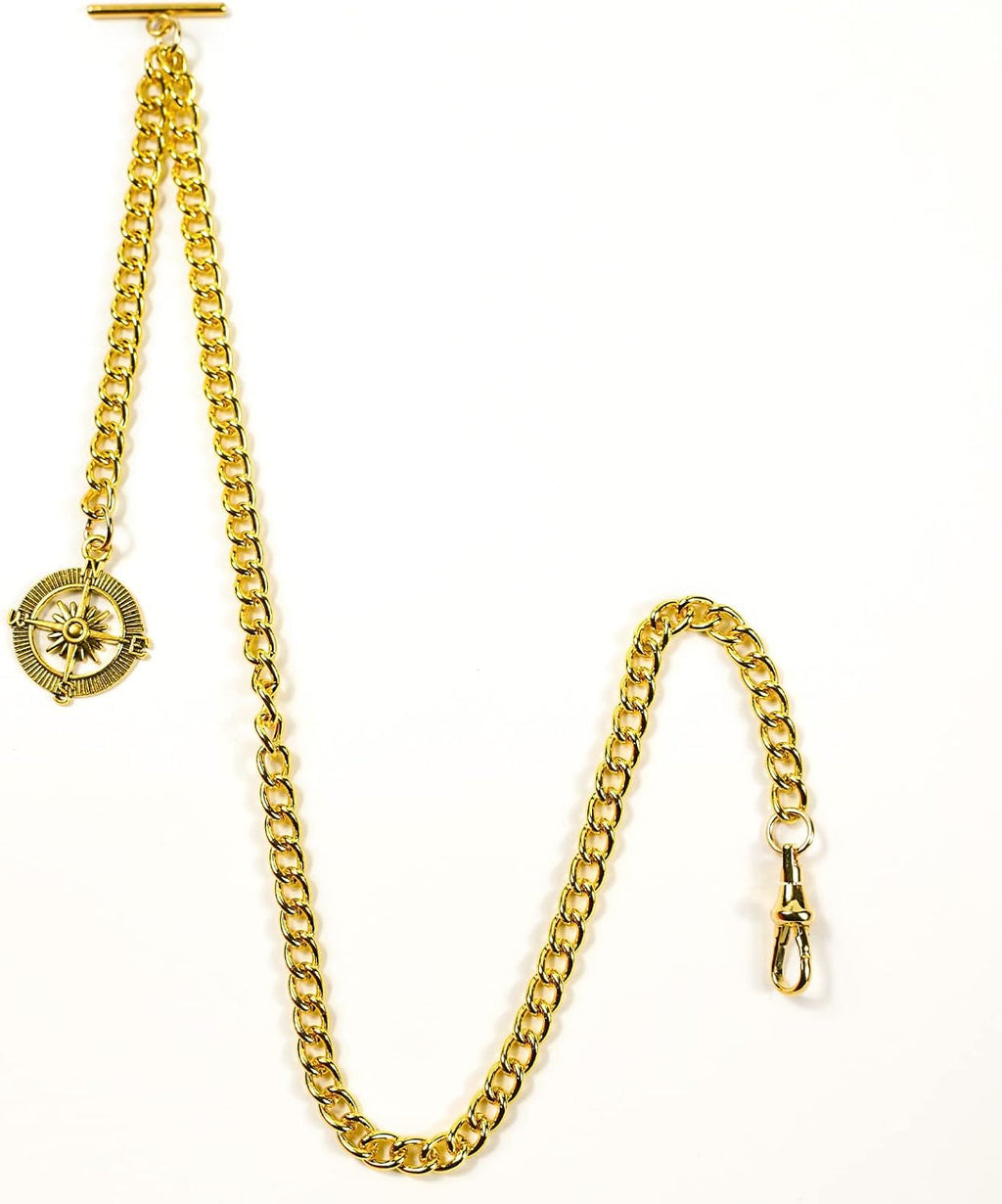 Men's Pocket Watch Chain Albert Vest Chain Compass Necklace Pendant Design Pendant T Bar