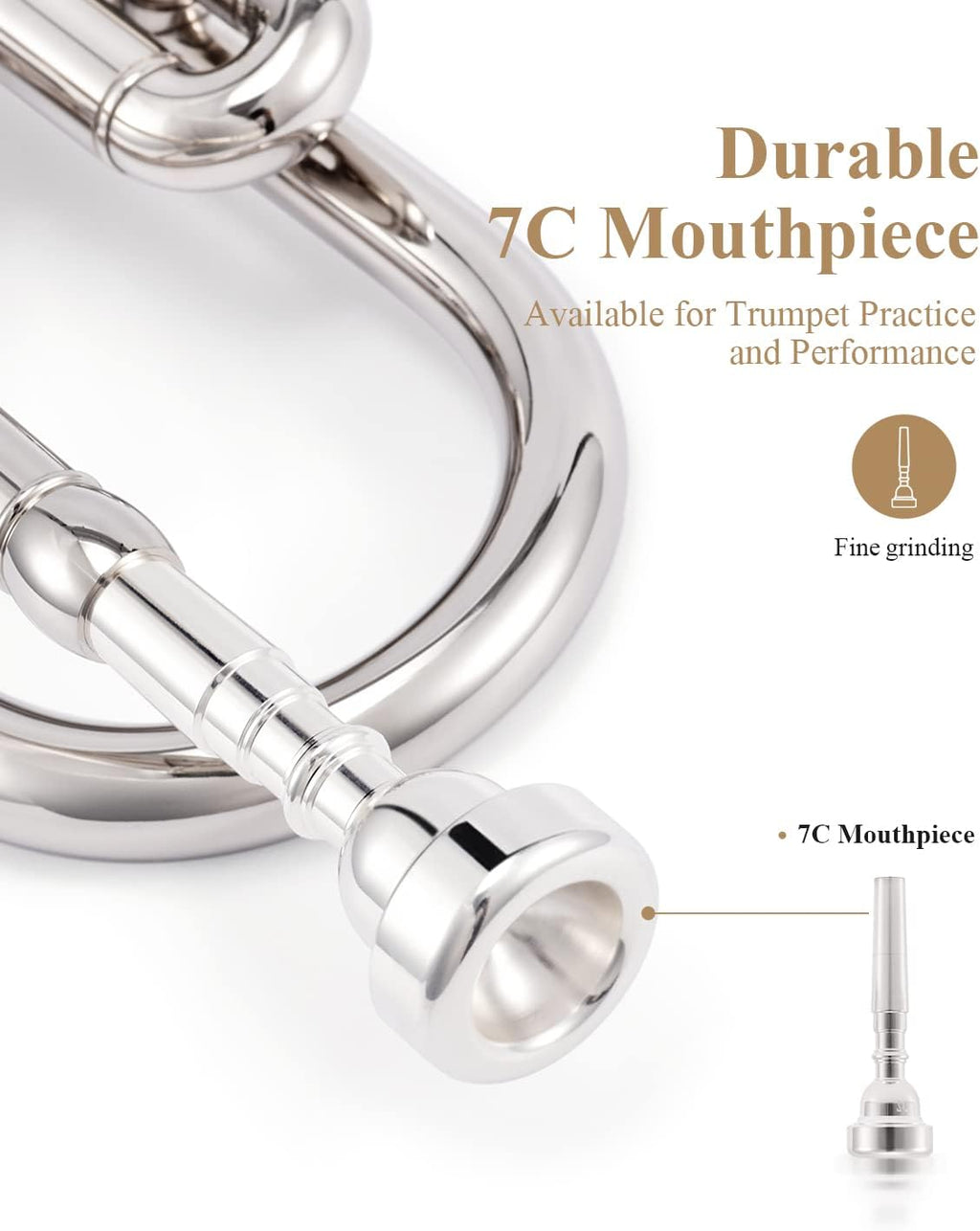 Bb Standard Trumpet Set for Beginner, Brass Student Trumpet Instrument with Hard Case, Cleaning Kit, 7C Mouthpiece