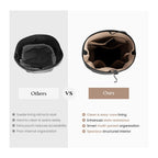 Black Leather Bucket Bag for Women, Pebbled Cowhide Shoulder Purse