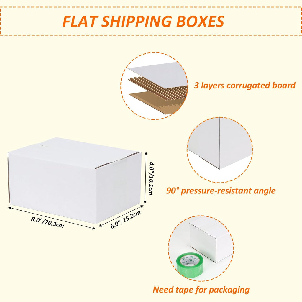 8x6x4 Shipping Boxes Set of 40, White Corrugated Cardboard Mailer Box for Packing Small Business
