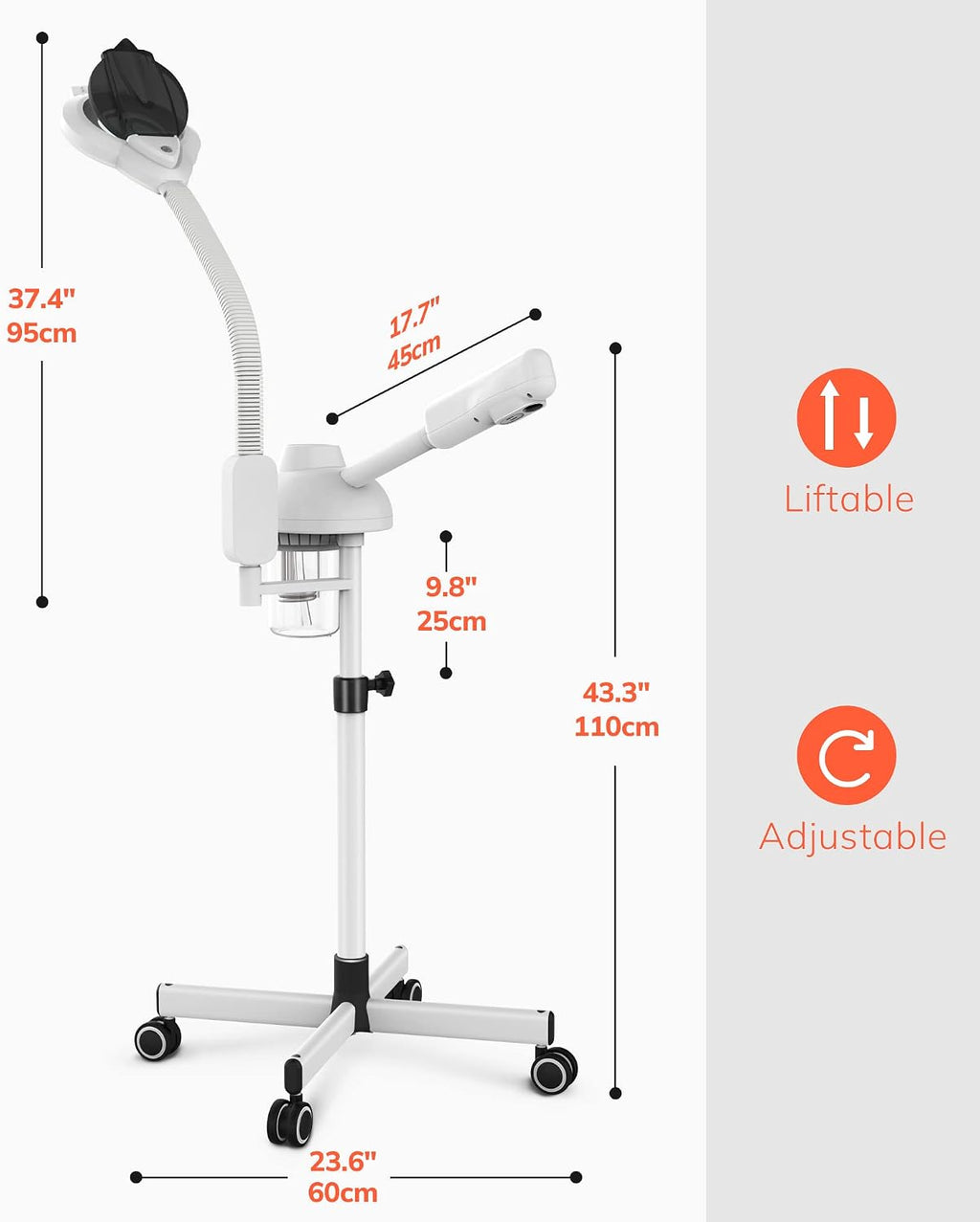 Professional 2 in 1 Facial Steamer With 5X Magnifying Foldable Arm, Ozone Mist Steamer for Face, Salon Spa Beauty