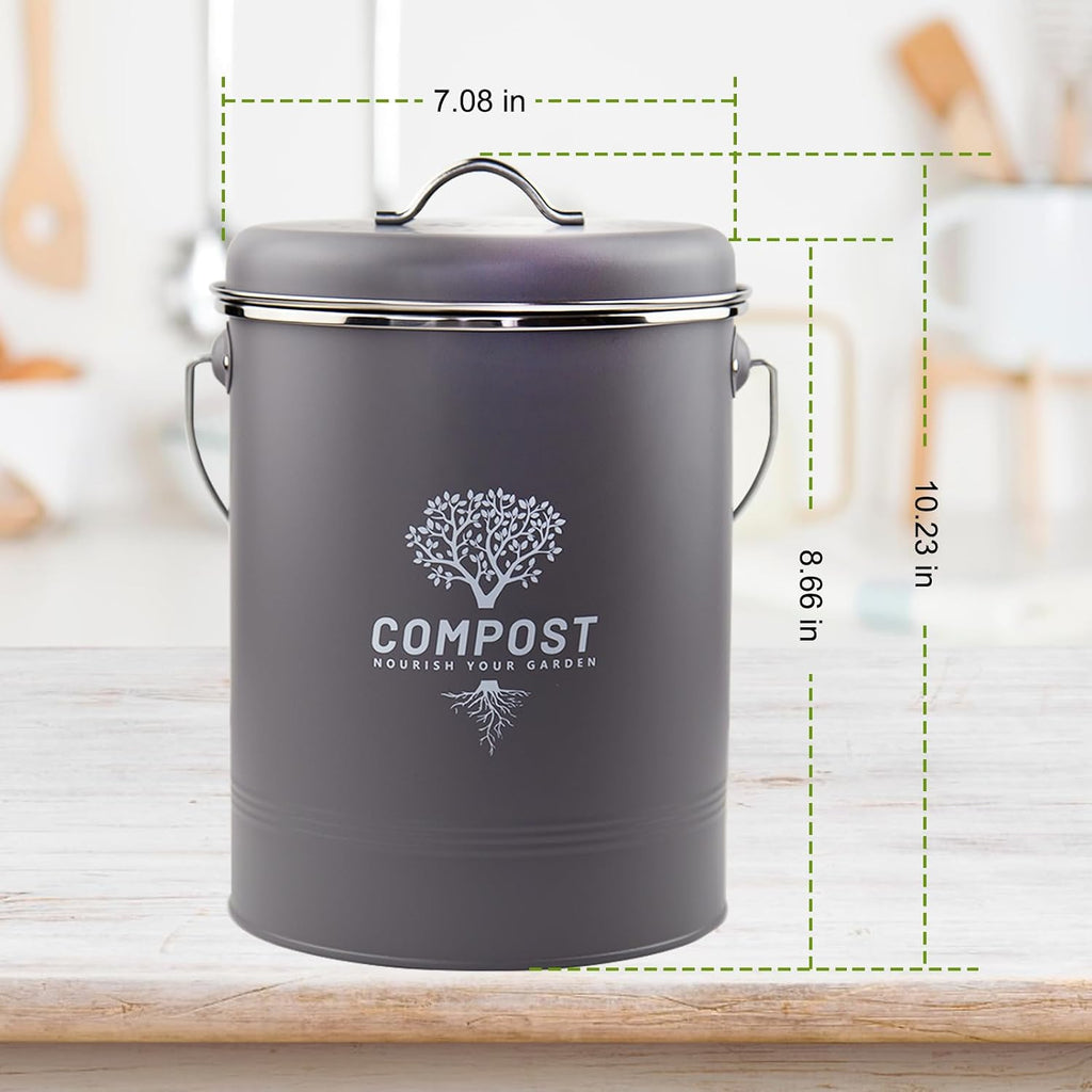 Kitchen Countertop Compost Bin, Odor Resistant Indoor Compost Bin with Lid and Charcoal Filter, Rust Resistant Coated