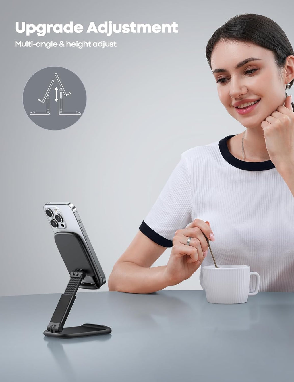 Cell Phone Stand for Desk - [Height Adjustable] Foldable Mobile Phone Holder, Portable Stand for iPhone 17 16 15 14